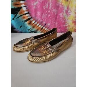 Vintage 90s Gold Flat Slide On Slippers- Moccasin Style- Flats Size 11 XL